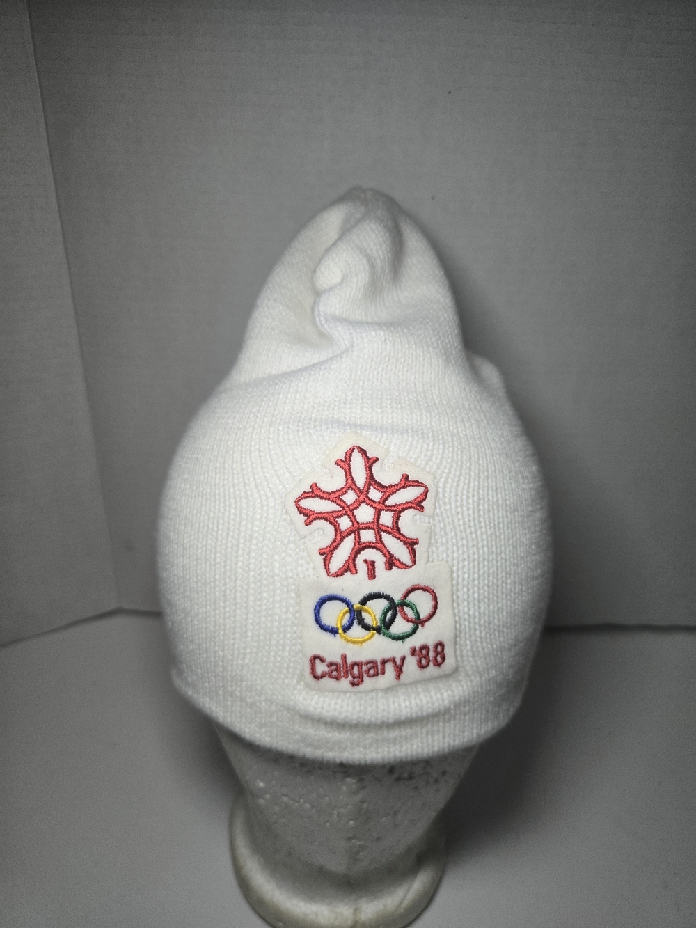 Calgary  Vintage 1988 White Beanie Hat with Olympic Embroidered Patch